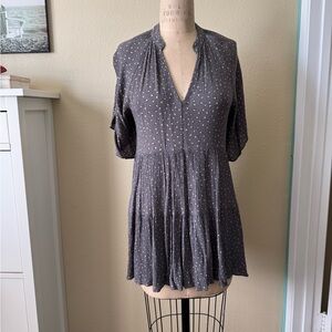 Millibon Grey Floral Tunic Dress with Mandarin Collar